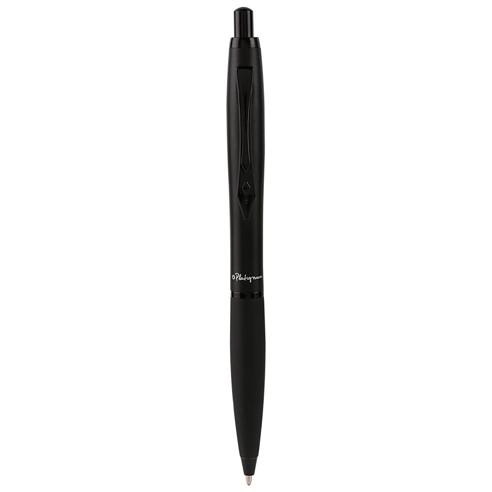 Platignum No.9 Matt Black Ball Point Pen,Soft-touch gripping section, Black Trims,Push-Button Mechanism.