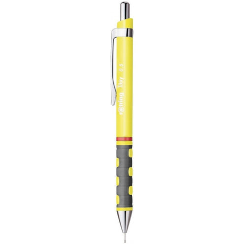 Rotring Yellow Mechanical Tikky Pencil 0.5mm with Metal Cap, Nozzle and Clip and an Induilt Eraser for Writing and Drawing with 2B 12 Lead and Eraser.