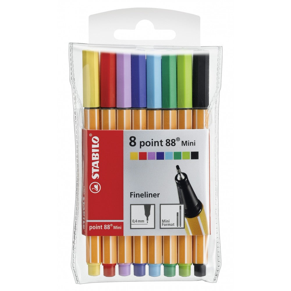 Stabilo | Point 88 | Fineliner | Mini Assorted Colors | Pack Of 8 - penpencilink