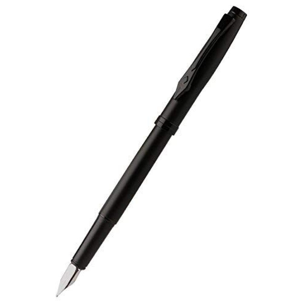 Platignum Vibe Black Fountain Pen Stainless Steel Medium Nib, Black - Blue Cartridge - Converter- 50508