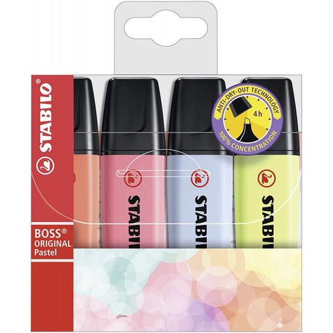 Stabilo Boss Original Pastel - Highlighter Pen -wallet Of 4 - Assorted Colours