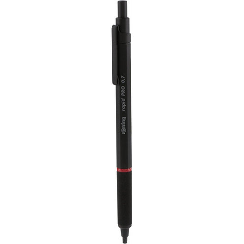 Rotring Rapid Pro Black 0.7mm Mechanical Pencil HB Lead,Metal Body,Inbuilt Eraser,Push-Button Cap,Non-Slip Metal Knurled Grip.