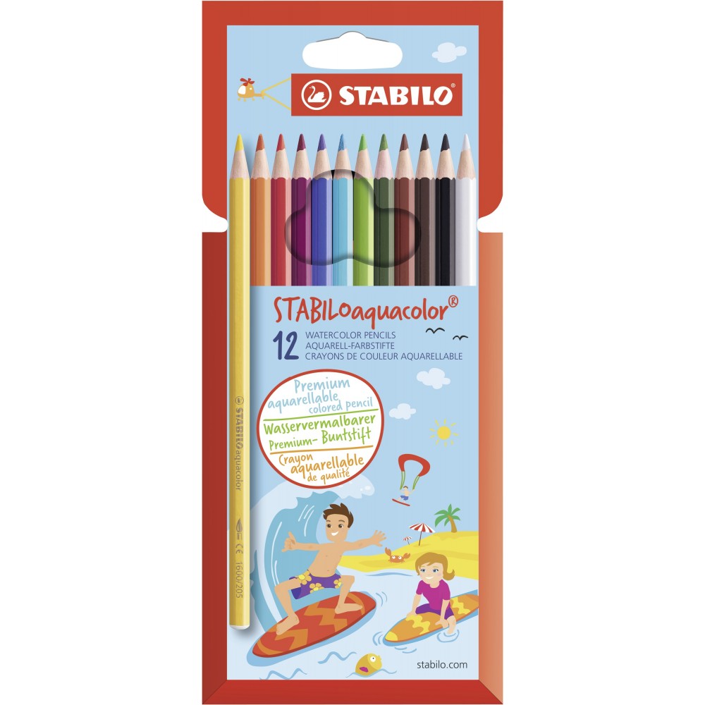 Stabilo | Aquacolor | Aquarellable Colouring Pencil | Wallet Of 12 Assorted Colours