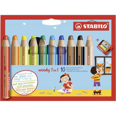 Stabilo | Woody 3 In 1 | Colour Pencil | Wallet Of 10 Assorted Colours