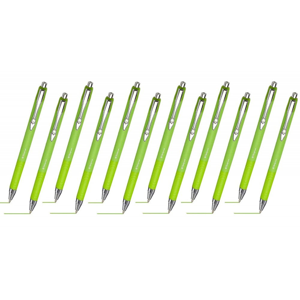 Platignum Tixx Ball Point Pen With Green Soft Grip Barrel, Green Hybrid Ink Refill, Fast Drying, Smudge-free, Nickel Tip, 0.7 Mm Line Width, Push Button Retract Mechanism, Pocket Clip -12 Pens