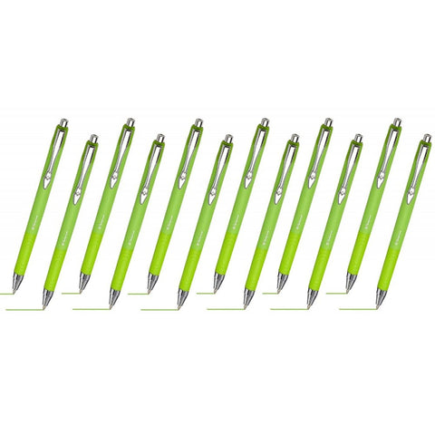Platignum Tixx Ball Point Pen With Green Soft Grip Barrel, Green Hybrid Ink Refill, Fast Drying, Smudge-free, Nickel Tip, 0.7 Mm Line Width, Push Button Retract Mechanism, Pocket Clip -12 Pens