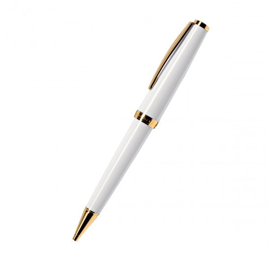 Cleo Skribent Classic White BallPoint pen, Twist Mechanism, Precious Resin Body, Gold Plated Fittings.