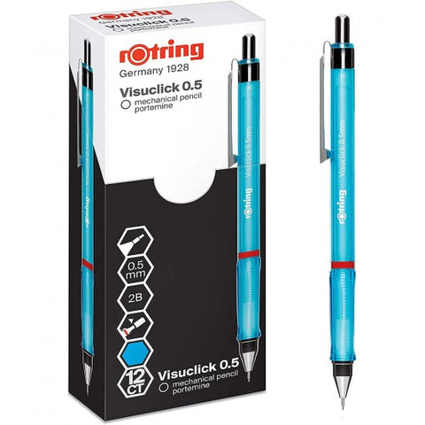Rotring Visuclick 0.5mm Mechanical Pencil, 2B Lead, Blue Barrel - Pack of 12