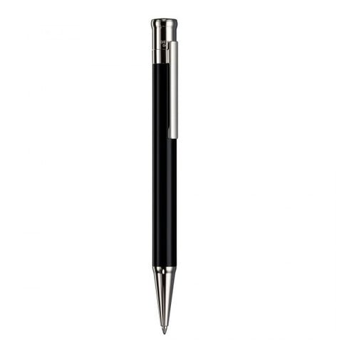 Otto Hutt Design 04 Ball Point Pen, Shiny Black Lacquered Barrel, Platinum Plated Cap and Trims, Material Brass