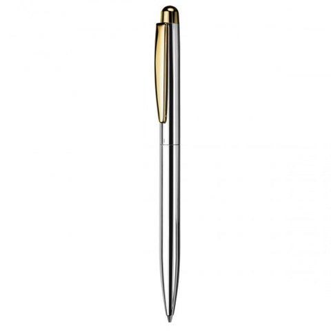 Otto Hutt Design 02 Ball Point Pen, Sterling Silver AG925 Smooth Barrel - Cap, Gold Plated Trims, Material Sterling Silver