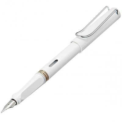 Lamy Safari- White Fountain Pen, Steel Medium Nib, Chrome Plated Brass Spring Loaded Iconic Clip, Triangular Grip, Abs Plastic Body.