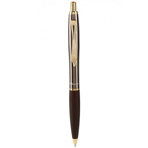 Platignum No.9  GunMetal Ball Point Pen,Soft-touch gripping section, Gold Plated Trims,Push-Button Mechanism.