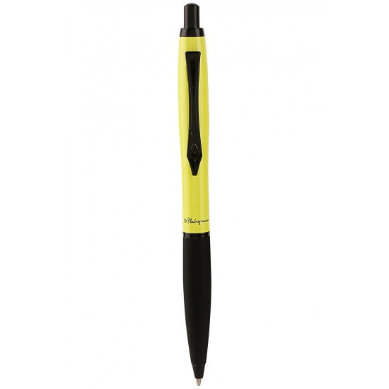 Platignum Carnaby Street Yellow Ball Point Pen, Soft-touch gripping section, Black Trims,Push-Button Mechanism.
