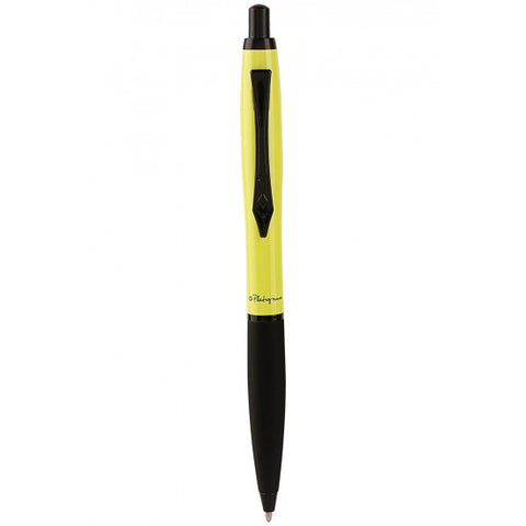 Platignum Carnaby Street Yellow Ball Point Pen, Soft-touch gripping section, Black Trims,Push-Button Mechanism.