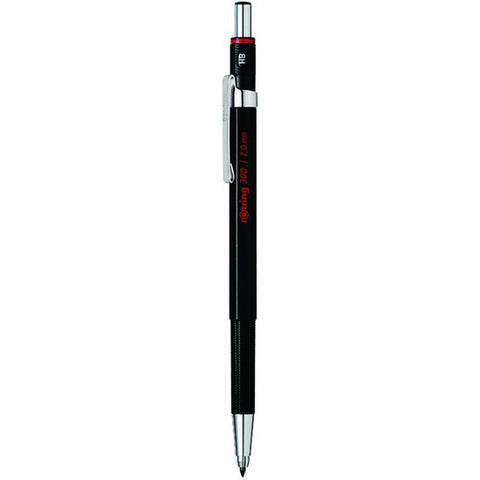 Rotring 300-2.0mm HB Lead, Black Mechanical Pencil With Metal Nozzle and Clip, Lead Hardness Indicator, Push Button Sharpener For Drawing, Sketching and Writing - 1904729
