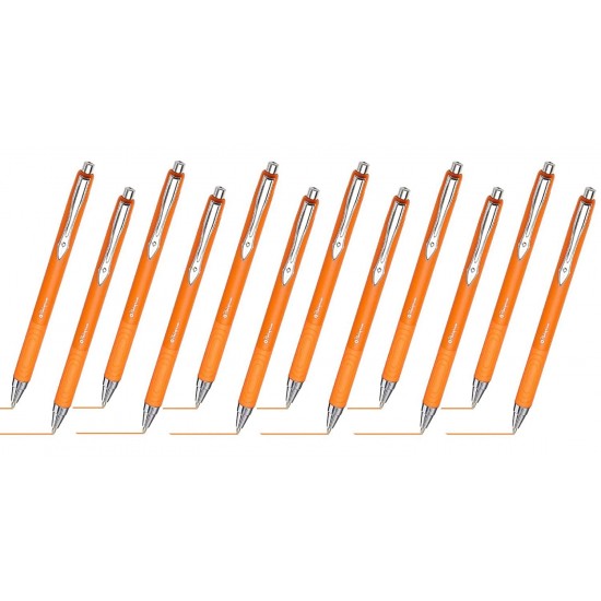 Platignum Tixx Ball Point Pen Orange Soft Grip Barrel, Orange Ink Refill Hybrid Ink Fast Drying Smudge-free Nickle Tip, 0.7mm Line Width, Push Button Retract Mechanism, Pocket Clip 12 Ball Point Pens