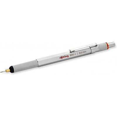 Rotring 800+  Silver  0.5 mm Premium Hybrid Mechanical Pencil + Stylus, Twist and Click Mechanism,Pocket Safe,Non-slip metal knurled grip, Inbuilt Eraser, Push Button Cap.