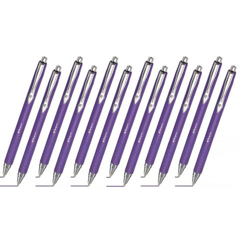 Platignum Tixx Ball Point Pen Purple Soft Grip Barrel , Purple Ink Refil Hybrid Ink Fast Drying Smudge-free Nickle Tip 0.7mm Line Width Push Button Retract Mechanism Pocket Clip 12 Ball Point Pens