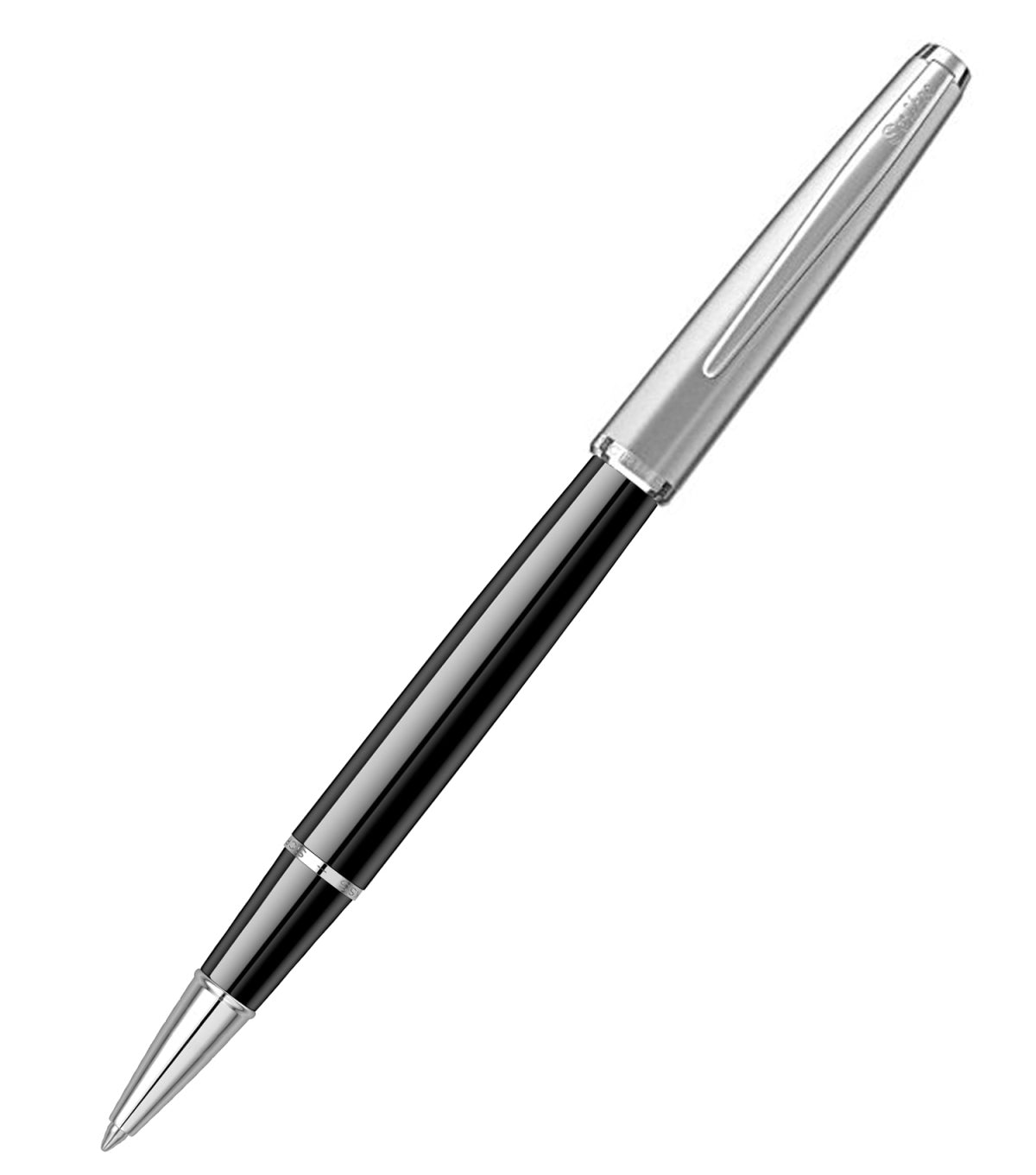 Scrikss Metropolis Black Barrel With Chrome Finish Cap Roller Ball Point Pen, Chrome Trims, Roller Pen