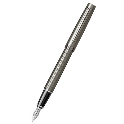 Scrikss Honour 38 Carbon Gray Medium Nib Fountain Ink Pen With Gun Metal Plated Trims, Body Plated Grey Lacquer, Barrel Etched With Checks Pattern, Pen