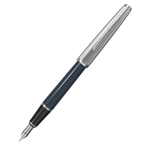 Scrikss Metropolis 78 Navy Blue Fountain Ink Pen With Medium Size Nib, Satin Stainless Steel Cap, Chrome Trims, Mounted Converter