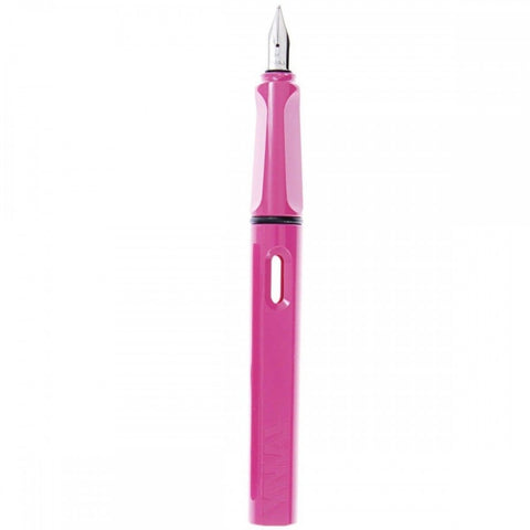 Lamy Safari- Pink Fountain Pen, Steel Medium Nib, Chrome Plated Brass Spring Loaded Iconic Clip, Triangular Grip, Abs Plastic Body.