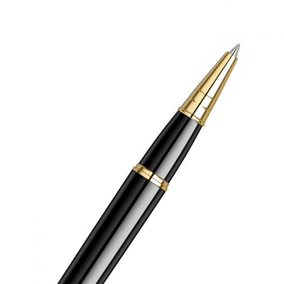 Scrikss Honour 38 Glossy Black Roller Ball Point Pen, Gold Trims, Roller Pen