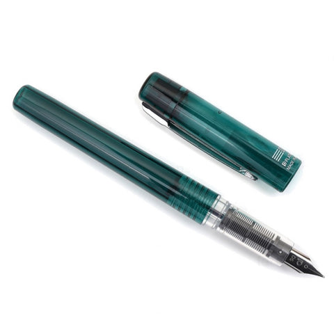 Platinum Prefounte Fountain Ink Pen With Stainless Steel Medium Nib, Translucent Dark Emerald Green Barrel, Cap, Blue-black Ink Cartridge Included, Slip And Seal Cap Design.