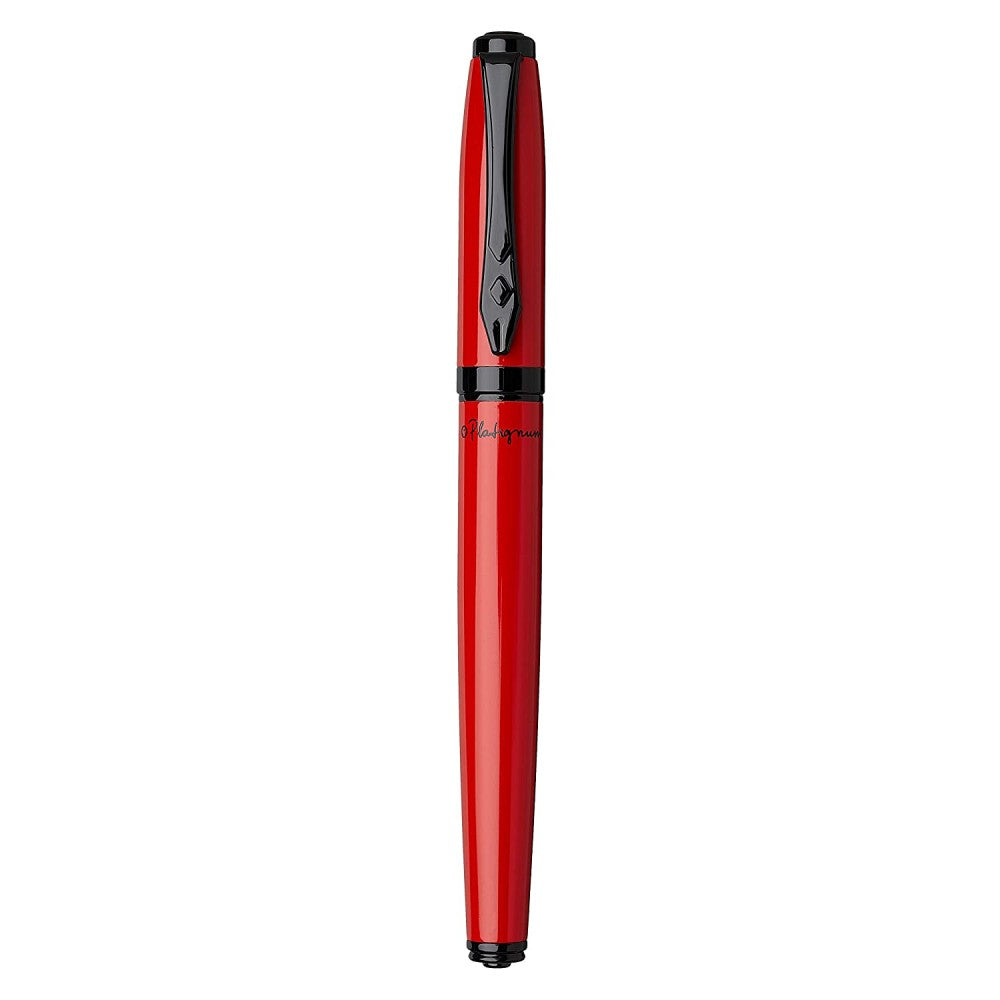 Platignum Studio Red Fountain Ink Pen-stainless Steel Medium Nib-black- Blue Cartridge - Converter Pen-50295
