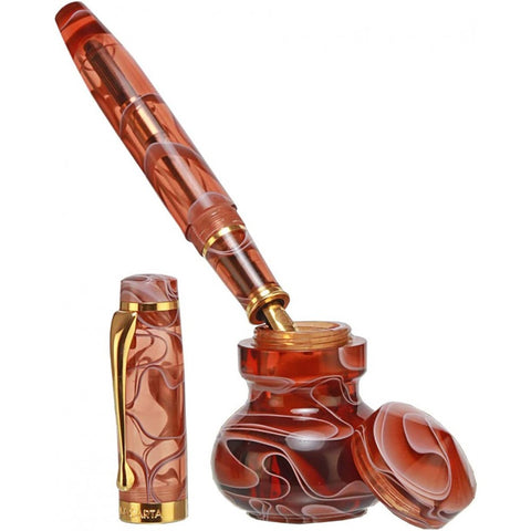 Magna Carta Emotions Series - Passion Fountain Ink Pen with Empty Ink pot, Pen and Pot Made of Precious Resin, PVD 24k Gold Plated Broad Nib and Trim, Converter, Eye Dropper for Writing Signature
