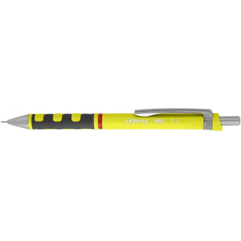 Rotring Yellow Mechanical Tikky Pencil 0.5mm with Metal Cap, Nozzle and Clip and an Induilt Eraser for Writing and Drawing with 2B 12 Lead and Eraser.