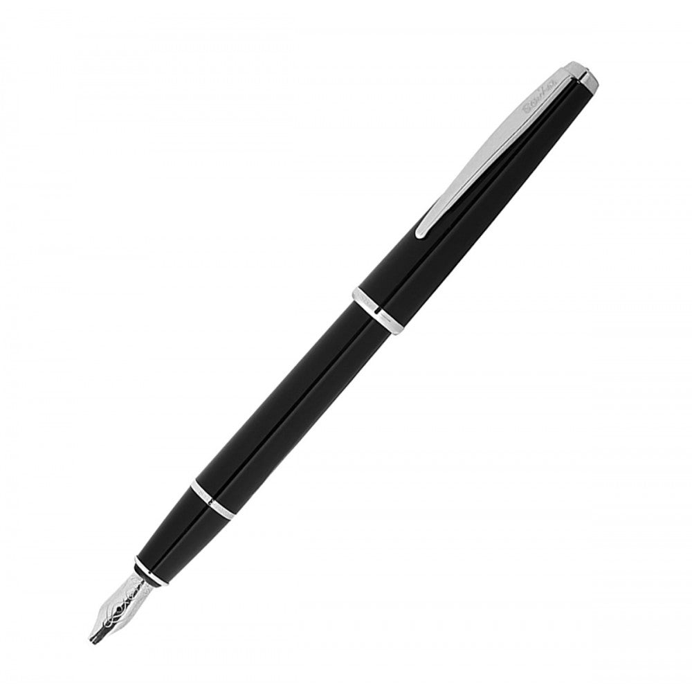 Scrikss Black Calligraphy Pen Set With Medium, 1.1mm, 1.5mm, 2.3mm Nib, Chrome Trim Clip, Converter, 6 Black Ink Cartridges, Body - Cap Made Of Blue Acrylic Carbon Fibre, Grip Made Of ABS Black