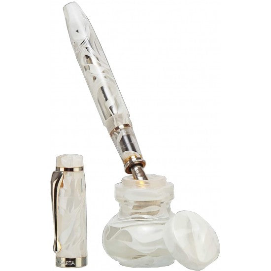 Magna Carta Emotions Series - Purity Fountain Ink Pen with Empty Ink pot, Pen and Pot Made of Precious Resin, PVD Chrome Plated Medium Nib and Trim, Converter, Eye Dropper for Writing Signature
