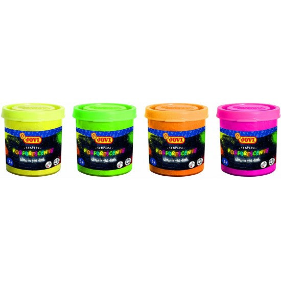 Jovi Fluroscent Poster Paint - Non Toxic, Child Safe - Smooth, Easy to Use & Blend, Age 3+ Pack of 4 Colors Yellow, Orange, Magenta, Green- 55 ml Each. Art No. 504