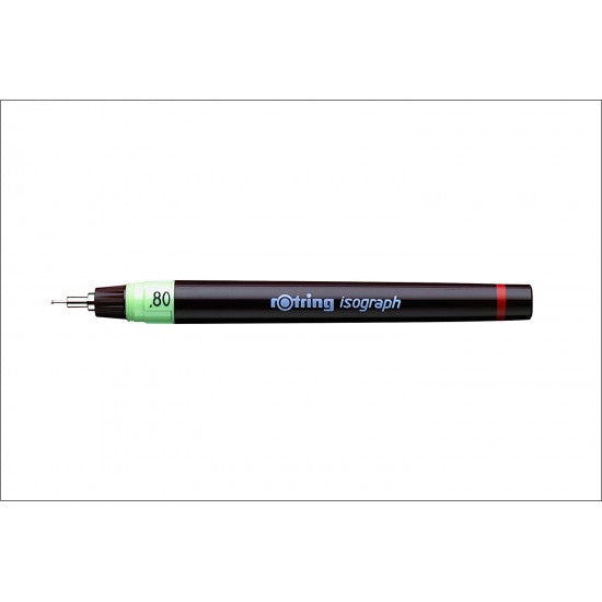 Rotring 0.8 mm Isograph Technical Drawing Ink Pen, Chrome Plated Tip, Colour Coded Barrel, Labelled ScrewOn Cap, Metal Clip