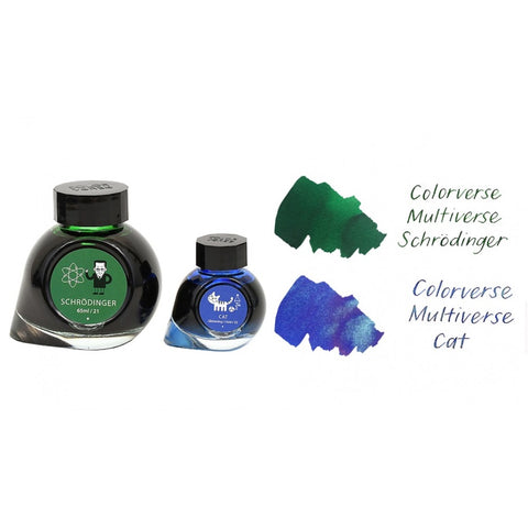 Colorverse Schrodinger - Green Without Shimmer - Cat - Blue With Shimmer - Fountain Pen Ink 21 - 22 Multiverse Series, Season 3, 65ml - 15ml - 2 Bottle Set, Dye-Based, Nontoxic, Made In Korea