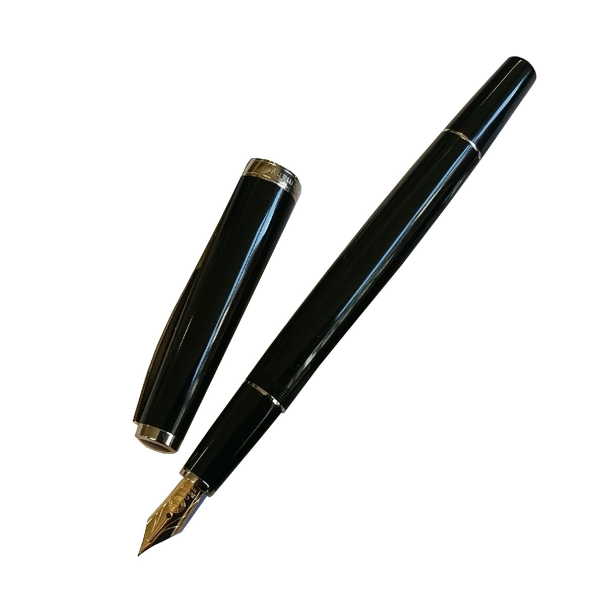 Cleo Skribent Classic Black Fountain Ink Pen, Precious Resin Body, Palladium Plated Fittings, 14K Gold Broad Nib Convertor -Cartridge Included.