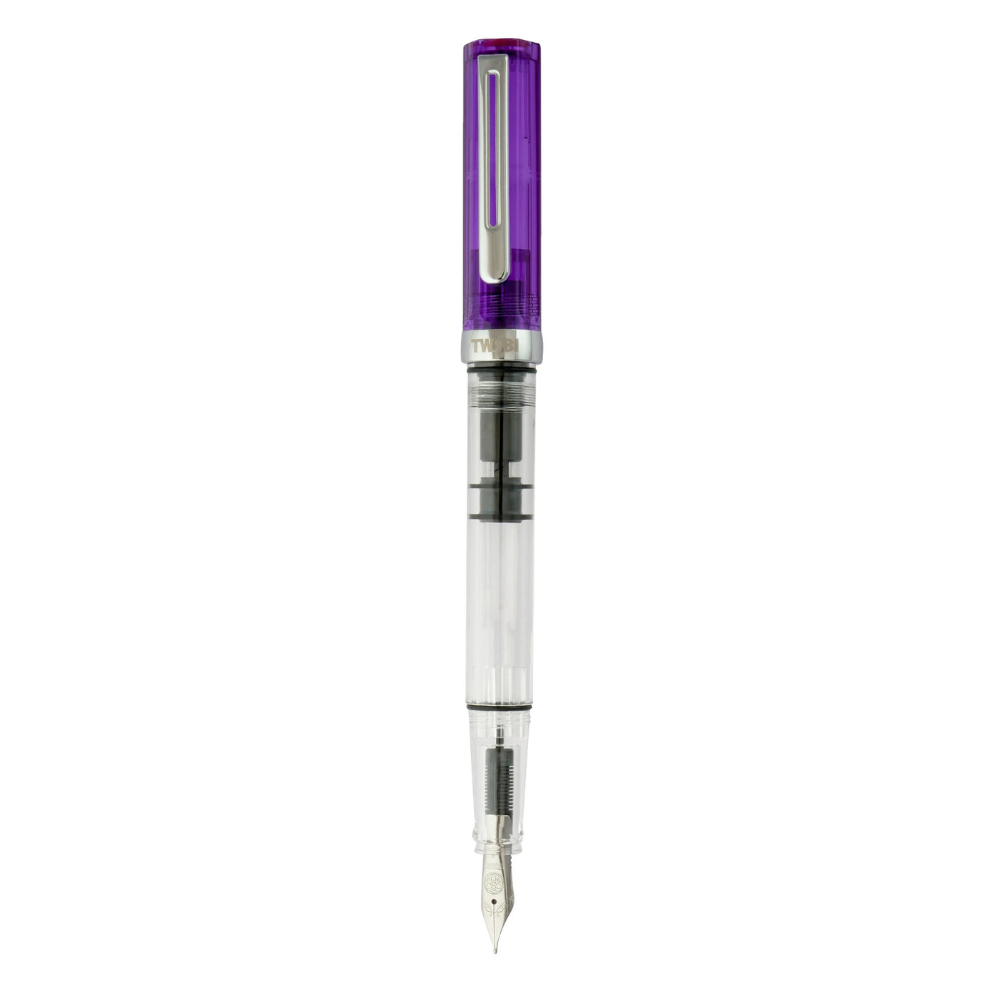 Twsbi Eco Transparent Purple Fountain Ink Pen, Piston Filling Mechanism, Plastic Body, Metal Clip Steel Nib, High Capacity Filler Can Hold Upto 1.7ml Of Ink Screw-on Cap Mechanism
