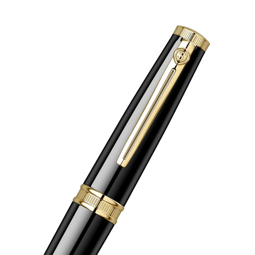 Scrikss Heritage Glossy Black Roller ball Pen With  23k Gold Plated,1.0mm Point refill