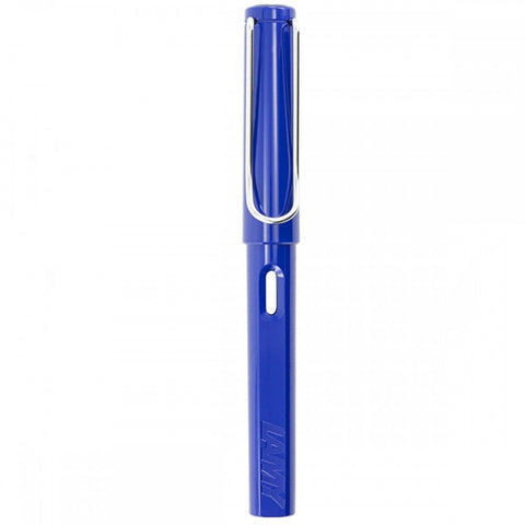 Lamy Safari- Blue Fountain Pen, Steel Broad Nib, Chrome Plated Brass Spring Loaded Iconic Clip, Triangular Grip, Abs Plastic Body.