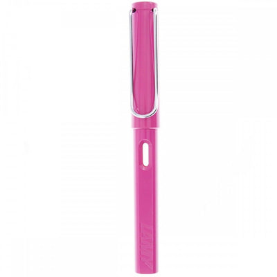 Lamy Safari- Pink Fountain Pen, Steel Broad Nib, Chrome Plated Brass Spring Loaded Iconic Clip, Triangular Grip, Abs Plastic Body.