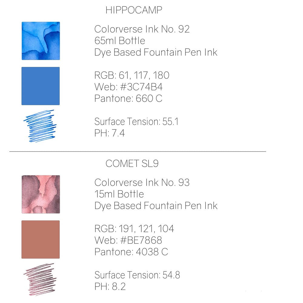Colorverse Ink - Season 7 - Eye On The Universe - Hippocamp (65ml) and Comet SL9 (15ml)- 2 Bottle Set, Dye-based, Nontoxic