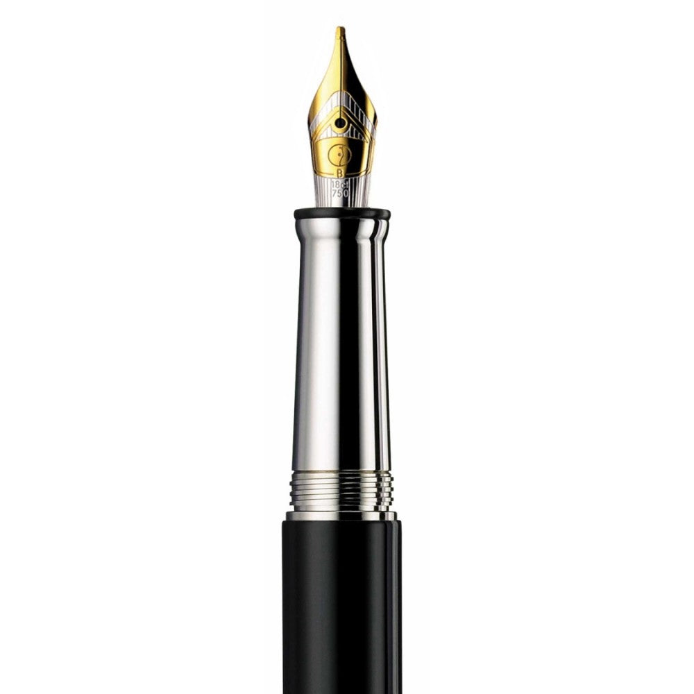 Otto Hutt Design 04 Fountain Ink Pen with Broad 18K Bicolour Nib, Multi-Polished Black Lacquered Barrel, Platinum Plated Cap and Trims, Brass Body, Cartridge - Converter Included