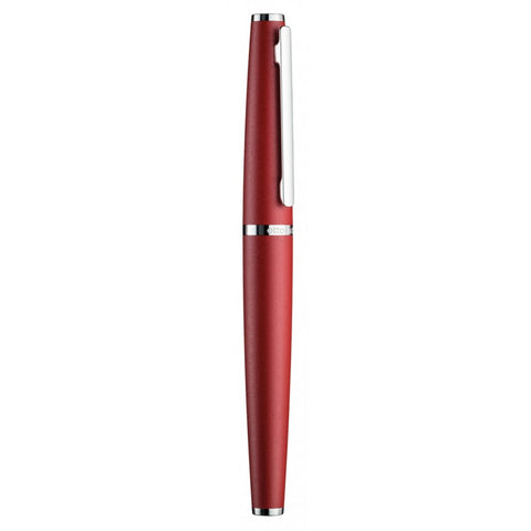 Otto Hutt Design 06 Roller Pen, Cap and Barrel with Velvet Finish, Red Barrel, Platinum Plated Fittings