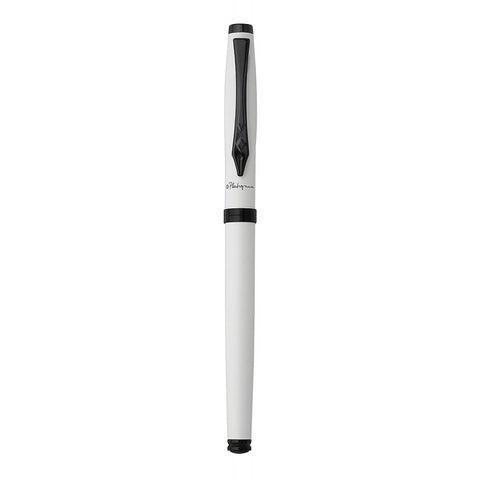 Platignum Vibe White Fountain Pen, Stainless Steel Medium Nib, Black - Blue Cartridge - Converter - 50507