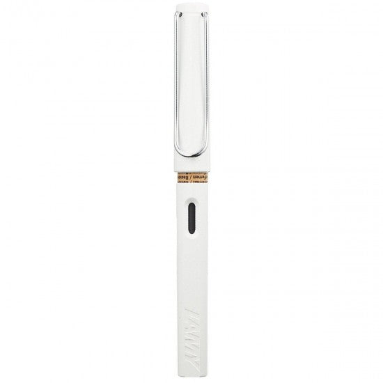 Lamy Safari- White Fountain Pen, Steel Broad Nib, Chrome Plated Brass Spring Loaded Iconic Clip, Triangular Grip, Abs Plastic Body.