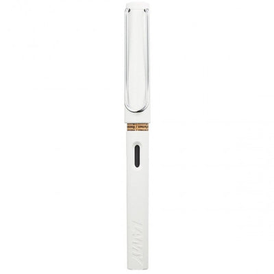 Lamy Safari- White Fountain Pen, Steel Broad Nib, Chrome Plated Brass Spring Loaded Iconic Clip, Triangular Grip, Abs Plastic Body.