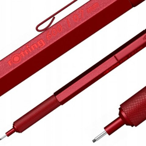 Rotring 600 Red 0.7mm Mechanical Pencil,Metal Body,Non-Slip Metal Knurled Grip