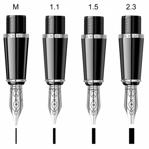 Scrikss White Calligraphy Pen Set With Medium, 1.1mm, 1.5mm, 2.3mm Nib, Chrome Trim Clip, Converter and 6 Black Ink Cartridges, Body - Cap Made Of White Acrylic Carbon Fiber, Grip Made Of ABS Black