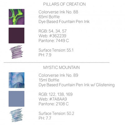 Colorverse Ink | Season 7 | Eye On The Universe - Pillars of Creation (65ml) and Mystic Mountain (glistening) (15ml) | 2 Bottle Set | Dye-Based Nontoxic